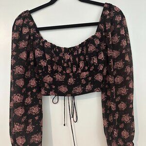 Cotton Candy LA Black Floral Long Sleeve Tie Back Shirt